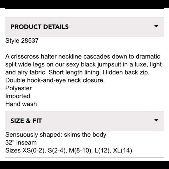 BOSTON PROPER BLACK HALTER WIDE-LEG JUMPSUIT XS NWT - Picture 5 of 8